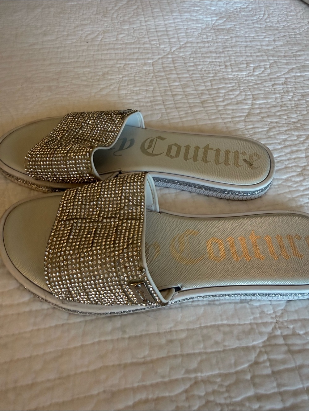 Juicy Couture Silver Crystal Embellished Slide Mules